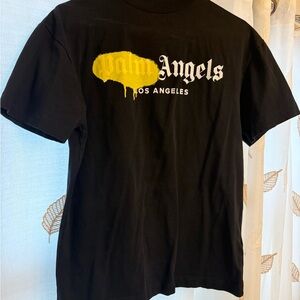 Palm Angels Kids Tee in Black with Yellow Logo